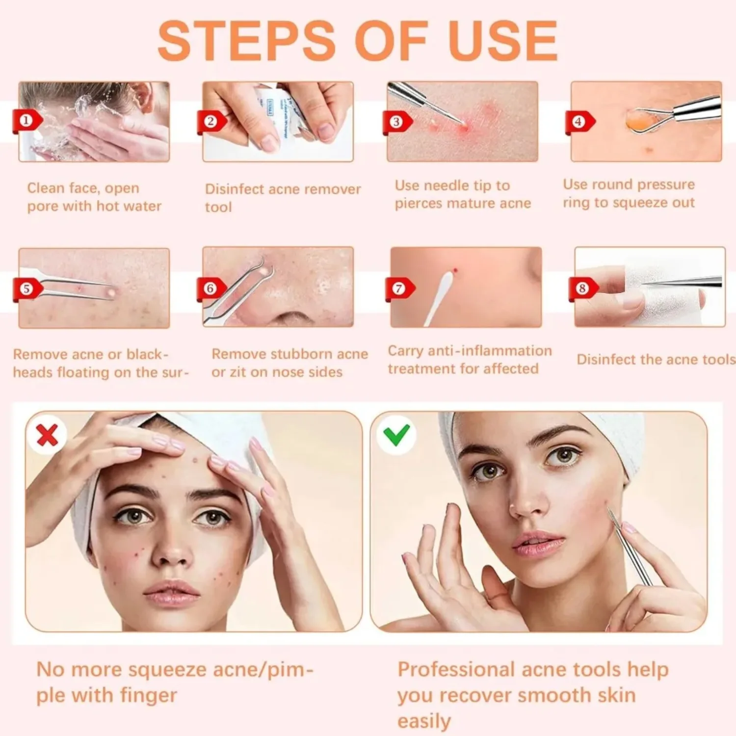 1/3/6/8 pçs de aço inoxidável acne clipe removedor cravo pinça extrator espinhas acne agulha facial salão beleza ferramentas cuidados com a pele