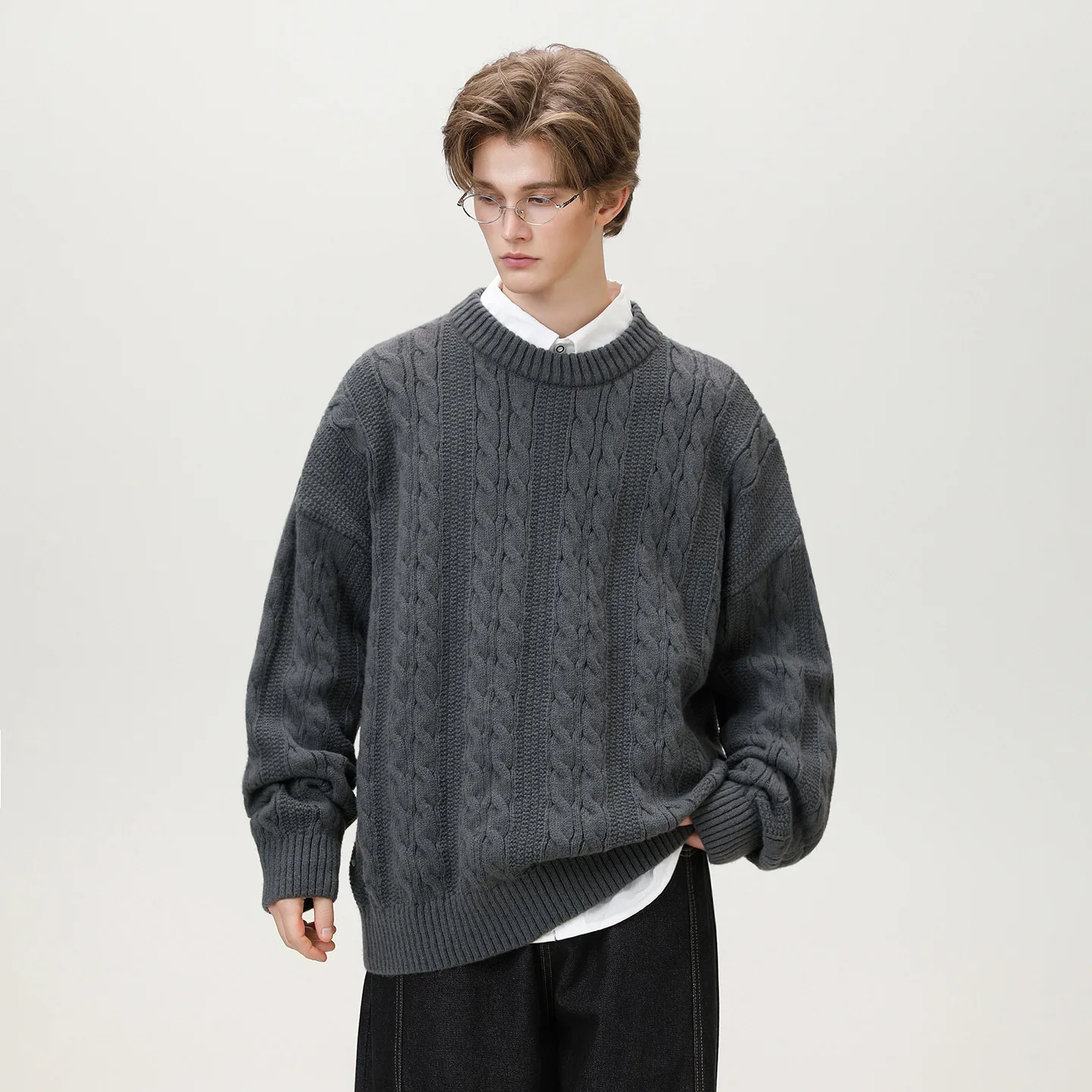 Men's Sweater 2025 New Autumn Winter Sweater Textured Knit Crewneck Heavyweight Basic Versatile Pullover Outerwear