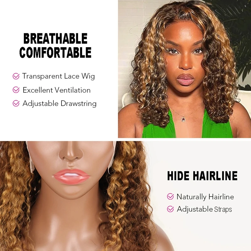 Parrucca frontale in pizzo 13x4 con onda profonda densità 200% # 4-27 parrucche per capelli umani evidenziano parrucche per capelli vergini pre pizzicate biondo miele Ombre