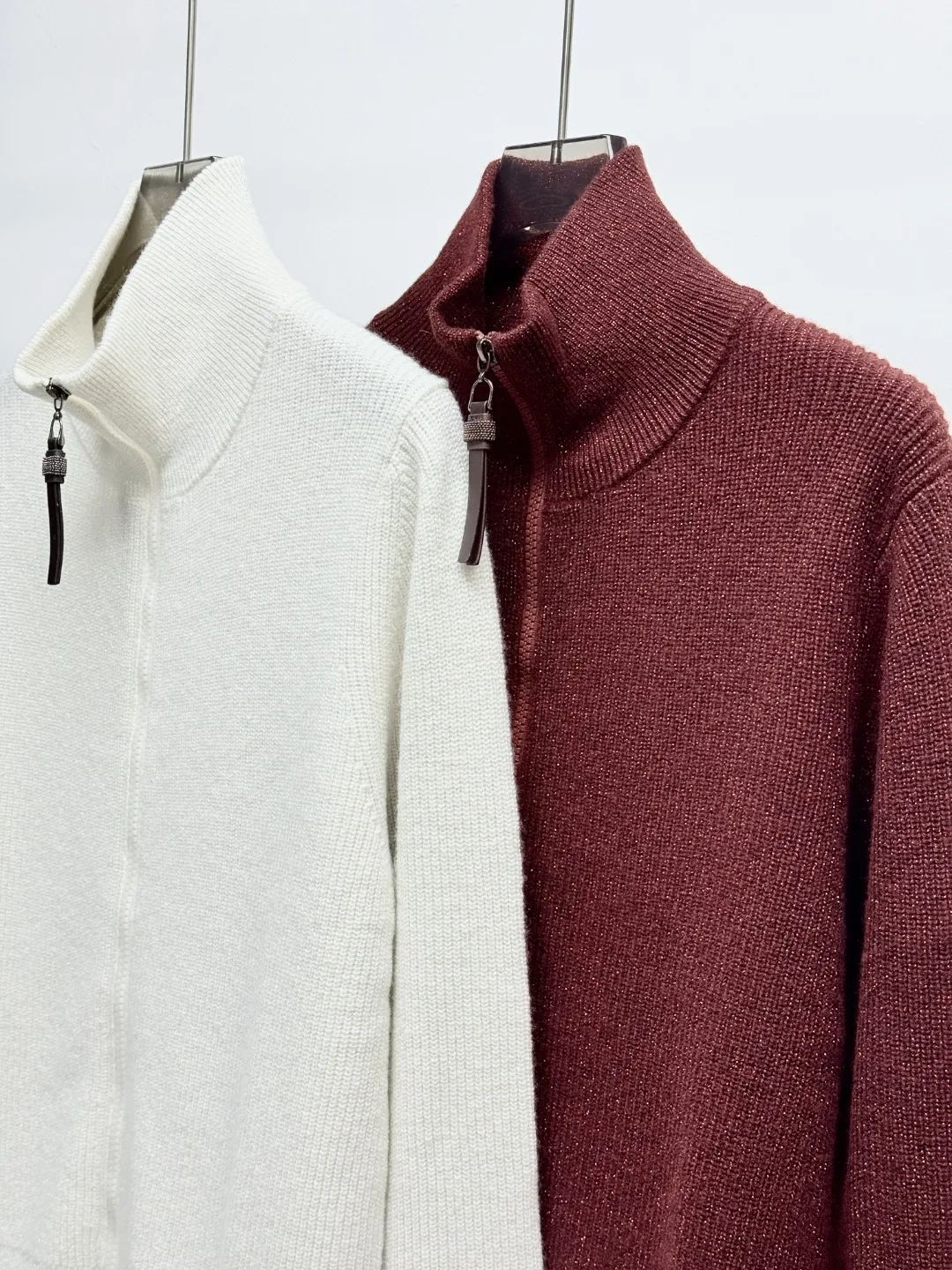Women's 2026 Autumn Winter New Wool Cashmere Double Zipper Stand-up Collar Cardigan Knitted Jacket