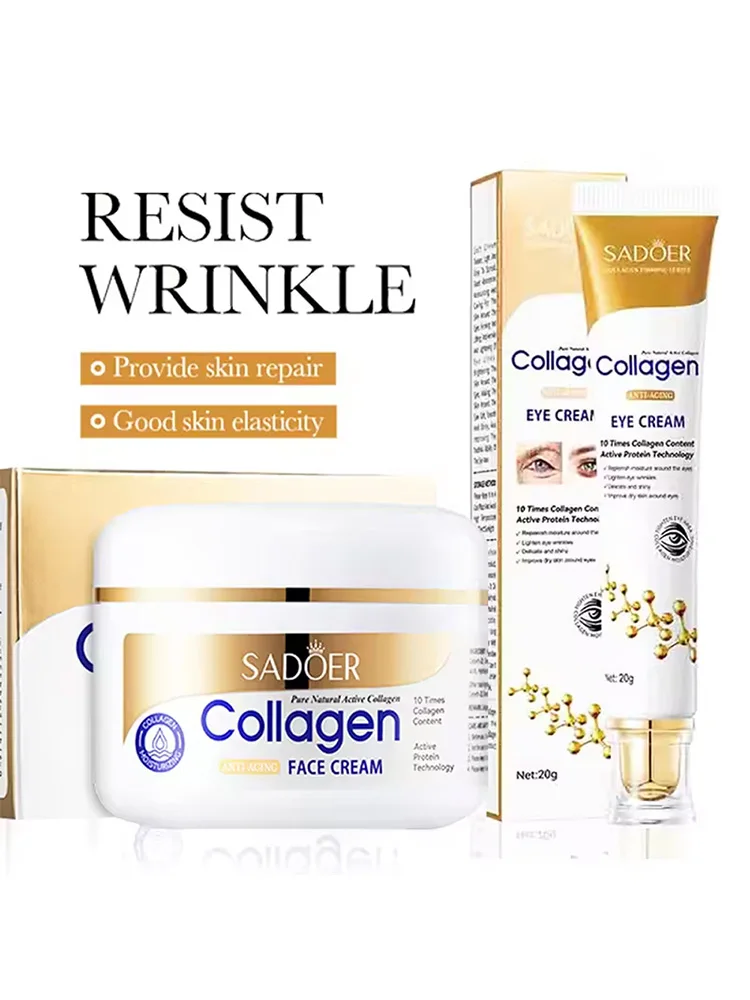 SADOER Kit de soins de la peau au collagène crème pour les yeux et crème hydratante pour le visage Anti-cernes Anti-âge hydratant ensemble de soins de la peau