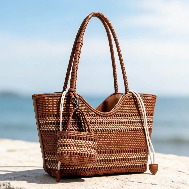 Handwoven Beach Tote Bags For Women Luxury Designer Handbag And Purse 2026 New In PU Braided With Inner Pocket Underarm Shoulder