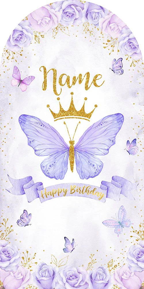 LS カスタムネーム 両面 クラウン バタフライ フローラル キッズ 誕生日パーティー ベビーシャワー カバー キアラ アーチ 背景装飾 写真撮影用背景