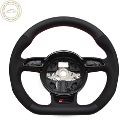 For Audi A4 B8  Q3 A3 8V Half suede leather red line flat bottomed steering wheel with steering wheel button frame