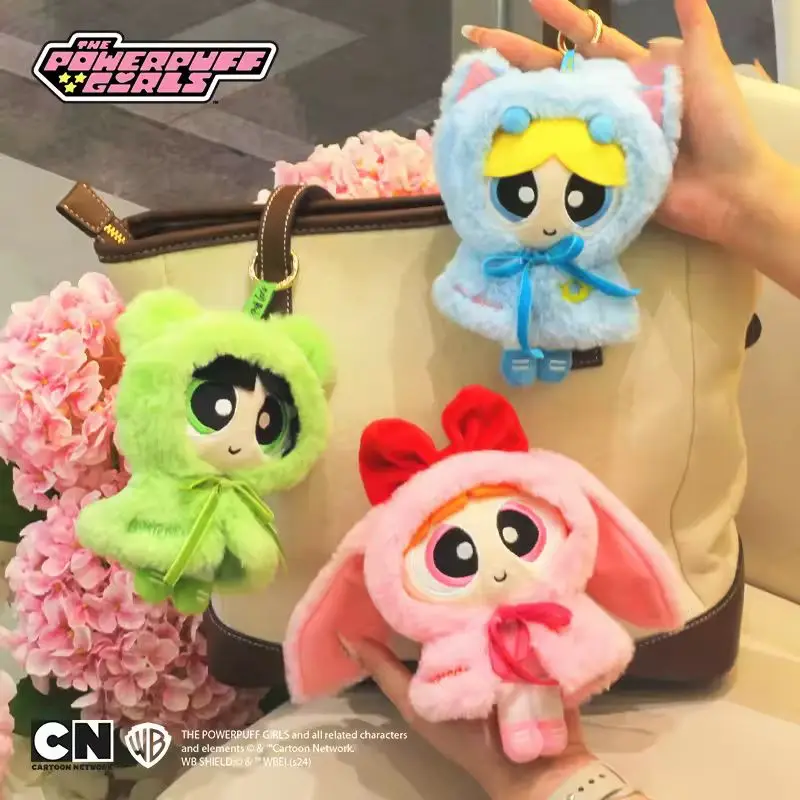 Oryginalny Kawaii Powerpuff Girls Pluszowy Płaszcz Seria Plecak z Zawieszką Kreskówkowa Anime Dziewczyna Serce Urocza Pluszowa Zabawka Brelok Prezent dla Dziewczyn