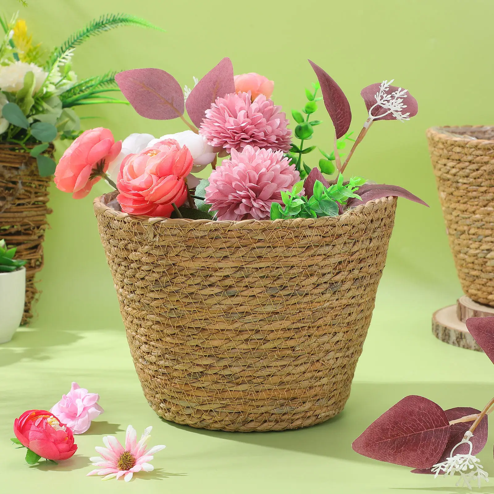 

2 шт. плетеных корзин для цветов из соломы, многофункциональные подставки для цветочных горшков, деревенские корзины для хранения для комнатных и уличных растений