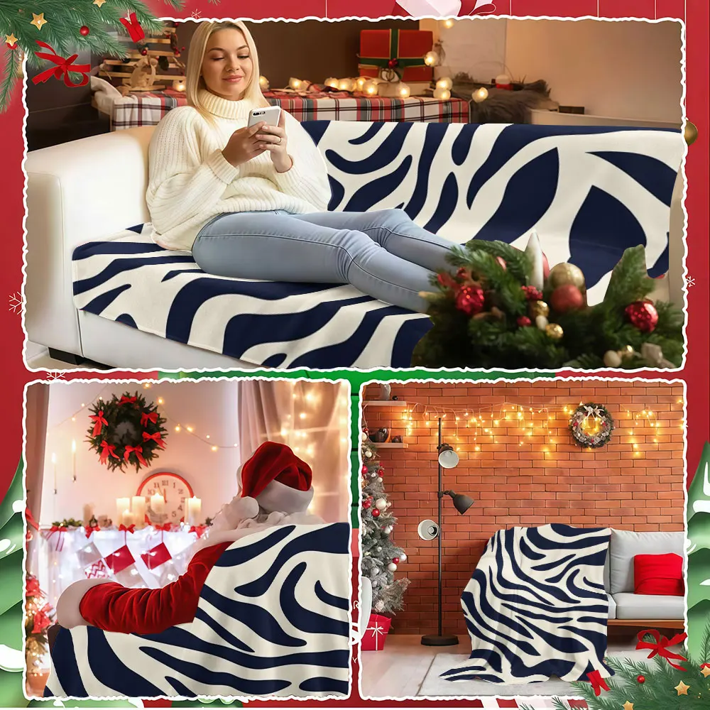 Navy Zebra Print Winter Summer Flannel Blanket Throw Fleece Soft Fuzzy Plush Cozy Fleece Blankets for Sofa Ideal Gifts