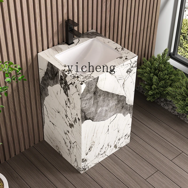 HYS rock slab column basin balcony wash basin integrated floor courtyard ceramic wash basin