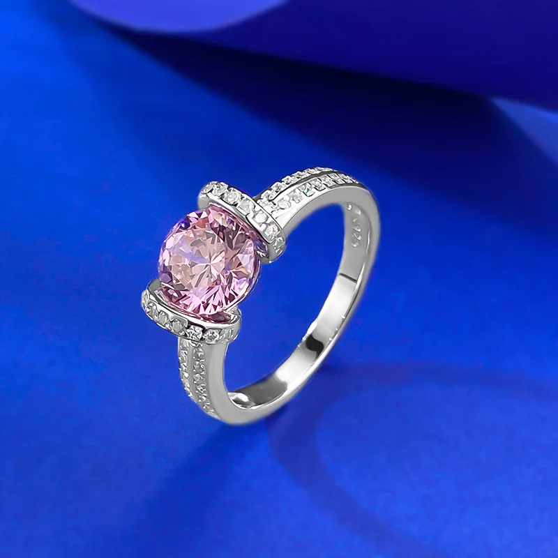

Sparkling 7mm Pink High Carbon Diamond Rings for Women - 925 Sterling Silver Engagement Ring & Wedding Band Bridal Jewelry Gift