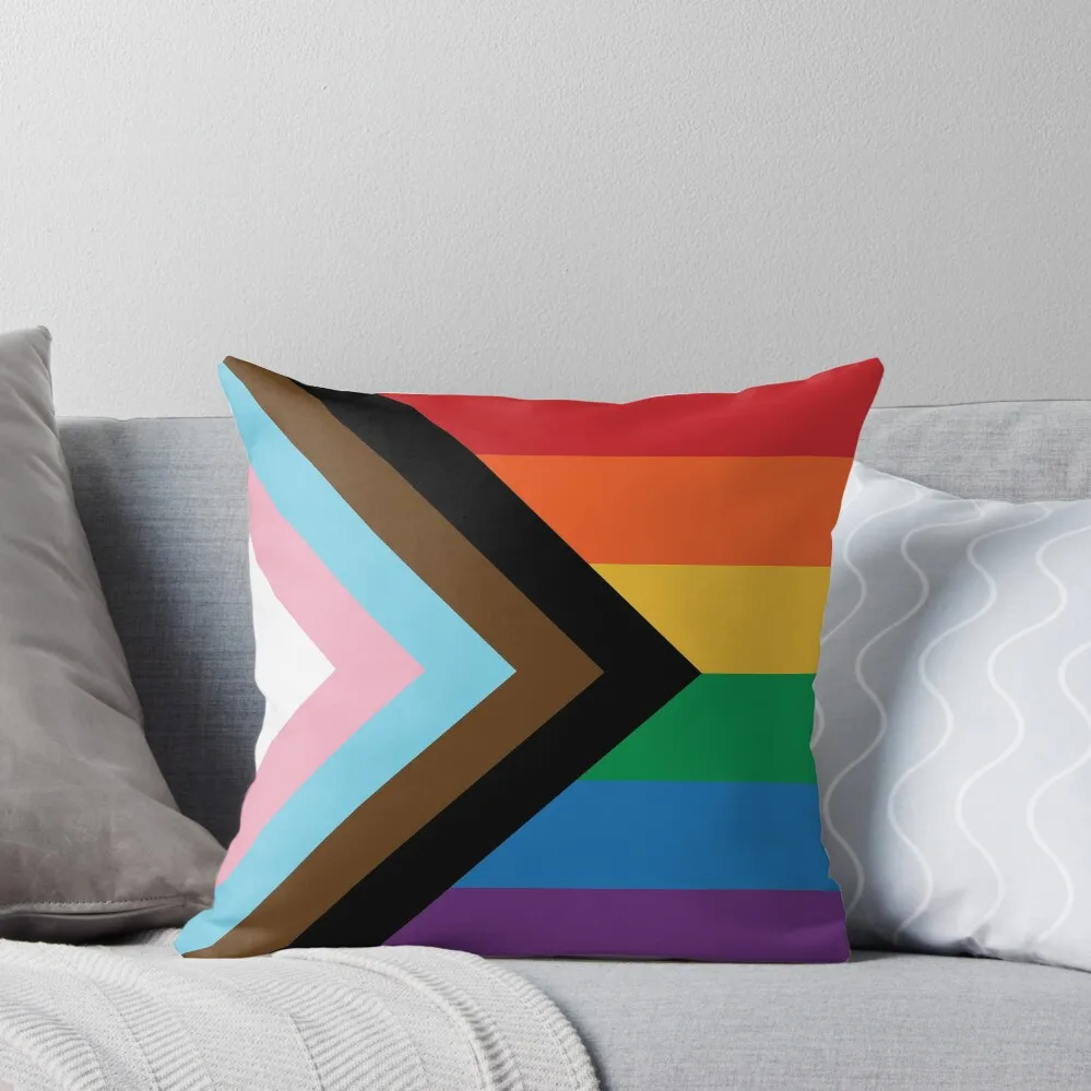 

Progress Pride Flag LGBTQ+ BIPOC Inclusive Queer Gay Pride Flag Throw Pillow luxury covers autumn pillowcase pillow