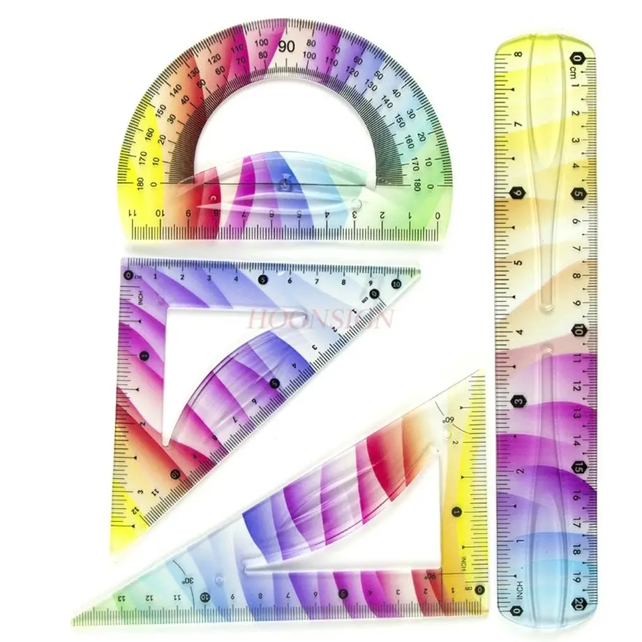 4pcs/set Soft ruler, straight ruler, colorful ruler, elementary school stationery set, multifunctional transparent plastic