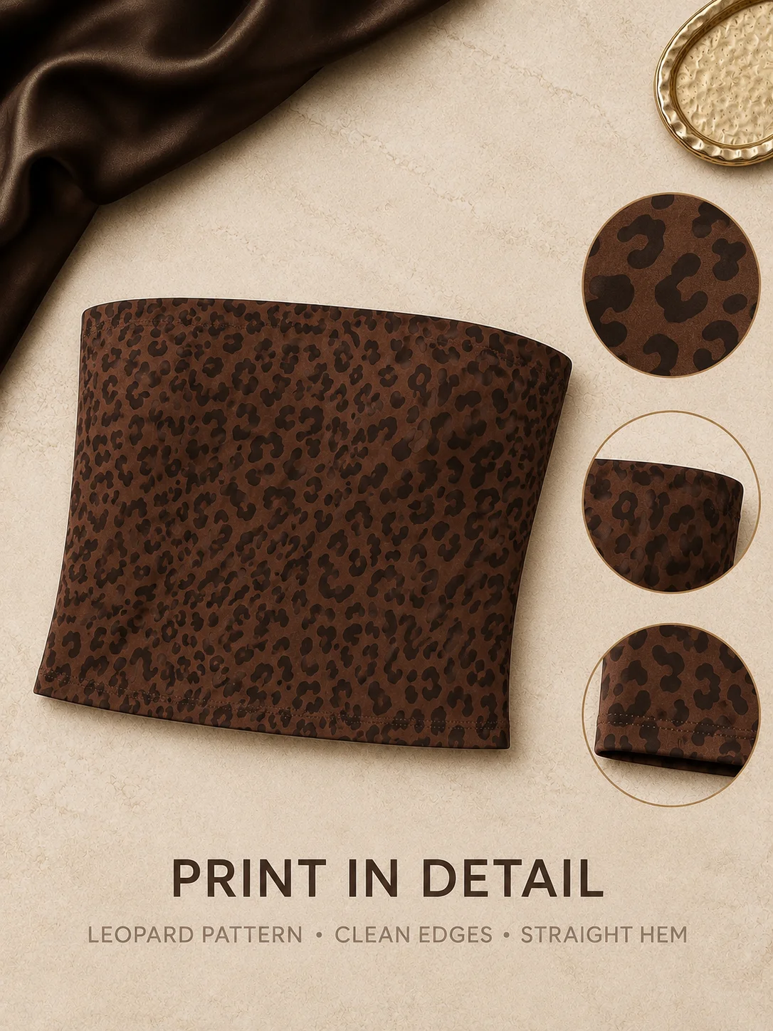 Seamless Wireless Strapless Push Up Bra Leopard Print Bandeau Tube Top with Removable Pads Anti-Slip Silicone Strip Invisible