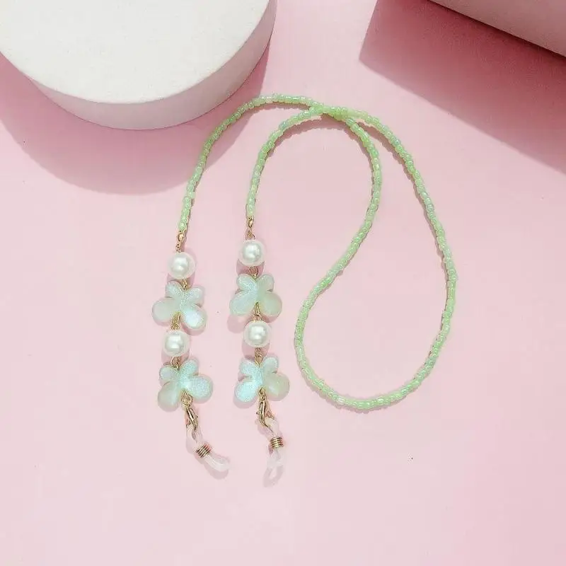 Sunglasses Lanyard Strap Adjustable Reading Glasses Butterfly Pearl Hanging Rope Chains Colorful Bead Splicing Necklace Headphon