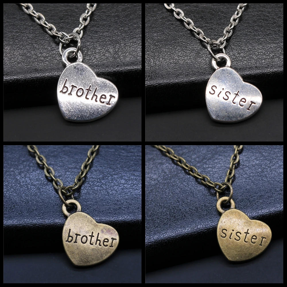 Brother & Sister Heart Pendant Necklace Double Sided Sister Brother Necklaces For Women Girls Gift