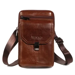 Men Mini Cross Body Shoulder Belt Hook Bag Genuine Leather Mobile Cell Phone Case Real Cowhide Male Bag Hip Bum Waist Fanny Pack