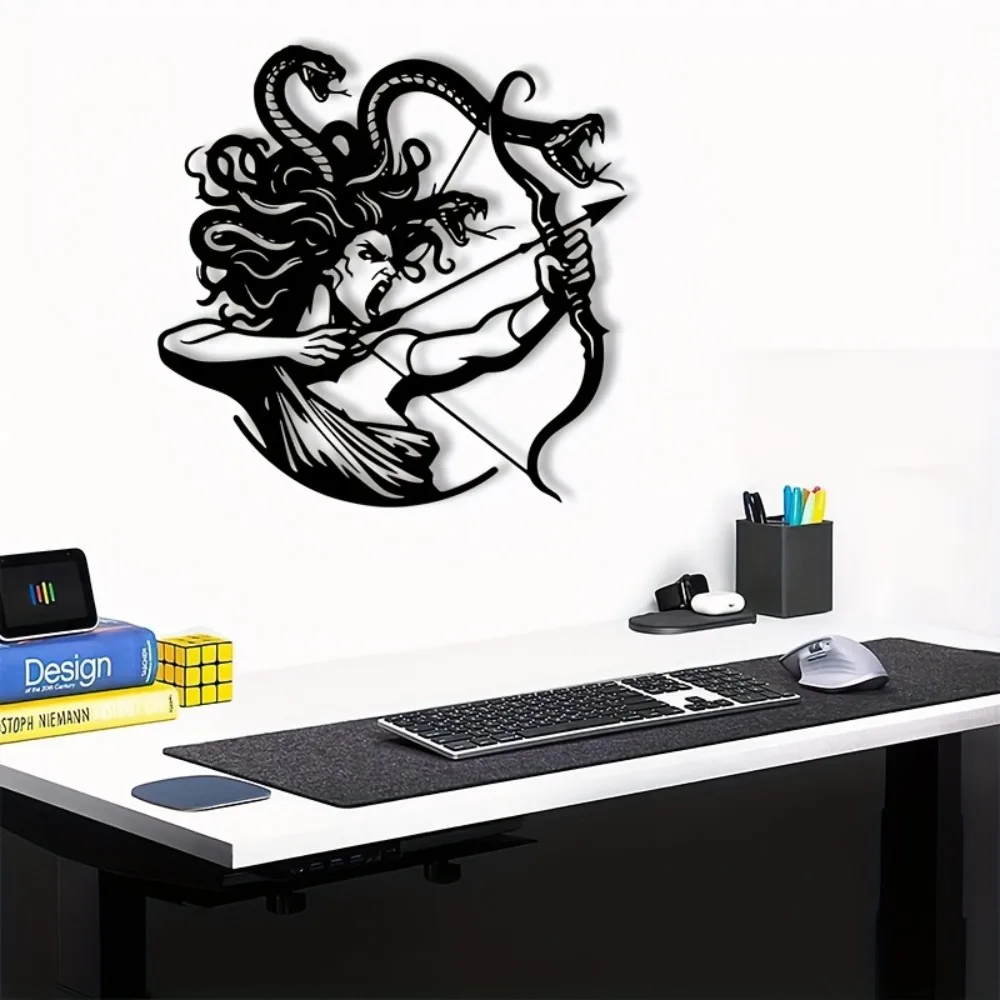 CIFBUY Wrought Iron Metal Wall Art Medusa Archer Weather Resistant Decor For Office Living Room Greek Mythology Lovers Gift
