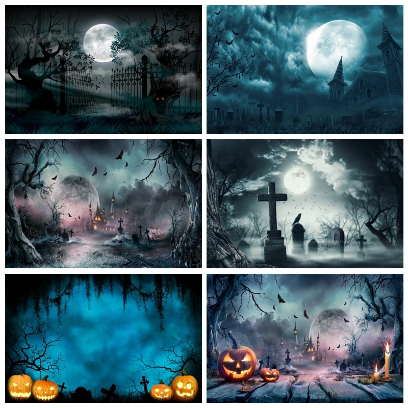 

Halloween Magic Witches Photo Background Spooky Skull Backdrop Full Moon Baby Shower Night Photography Backdrops Photocall Props