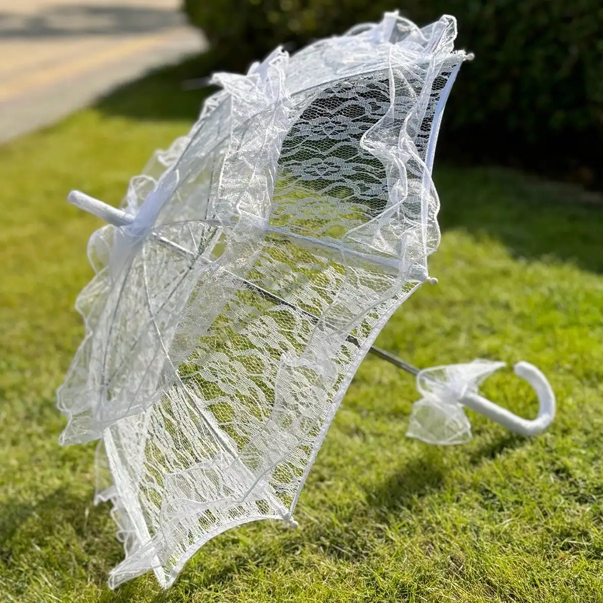 Sombrilla de Encaje Blanco, Decoración para Fiesta de Té, Artículos para Fiesta de Cumpleaños, Accesorios Vintage para Boda, Regalo para Damas de Honor, Accesorios para Fotos