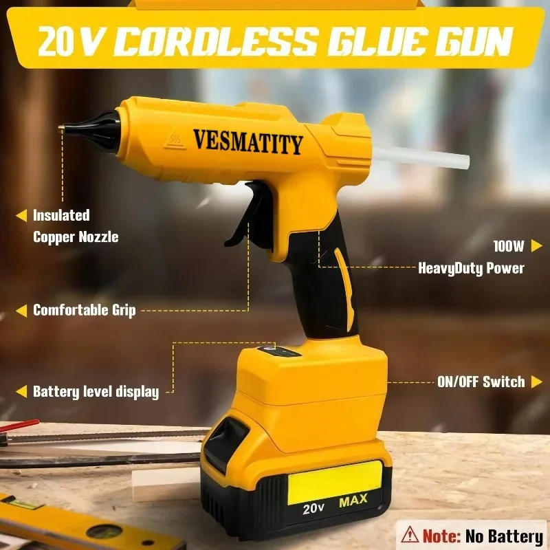VESMATITY Electric Hot Glue Gun DIY Repair Tool Hot Melt Welding Hot Air Gun Anti-scald Nozzle for DeWALT Battery Pro