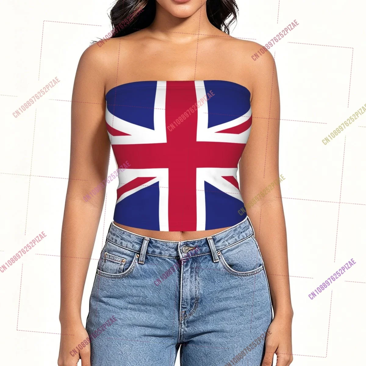 2026 UK Britain GB Flag Shoulder Strapless Tube Top Sleeveless Slim Fit Cropped Tank Tops Casual Summer Basic Streetwear Y2k