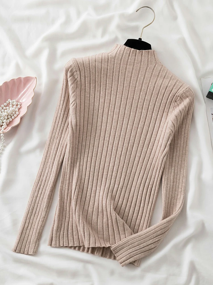 Women Knitted Ribbed Sweater Autumn Winter Pullovers Turtleneck Long Sleeve Slim Soft Basic Solid Woman Sweaters Streetwear Tops