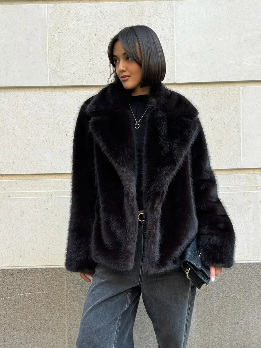 HDHOHR 2026 Elegant Luxury Chic Thick Warm Soft Faux Fox Fur Coat Women Long Sleeves High Quality Fluffy Jacket   WinteOversized