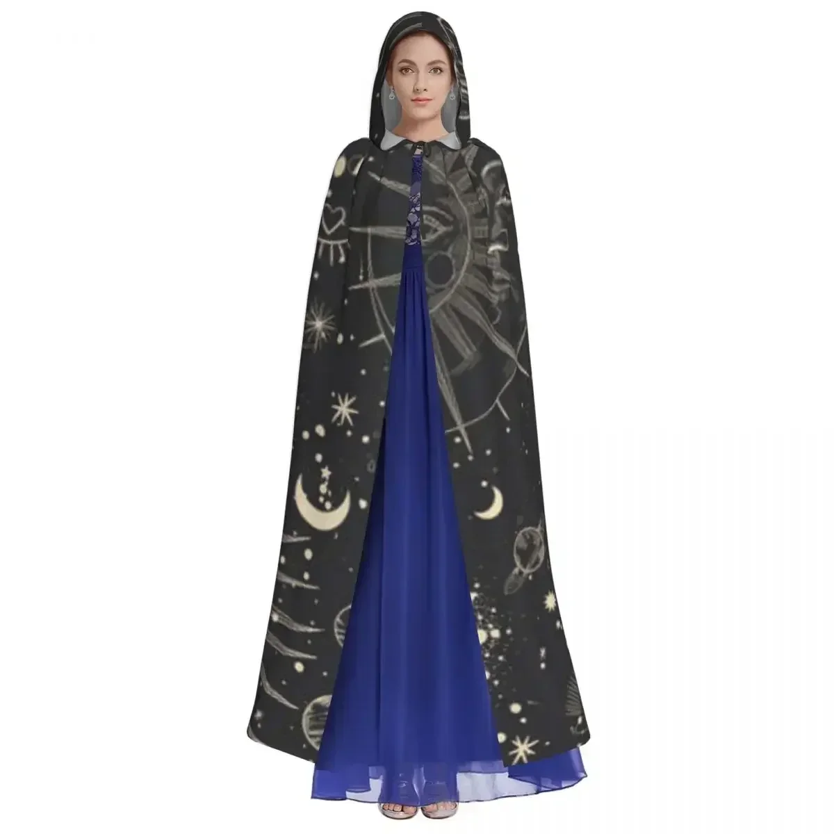 Witch Cloak Moonlight Pattern Halloween Cosplay Costume Unisex Adult Cloak Retro Ages Cape