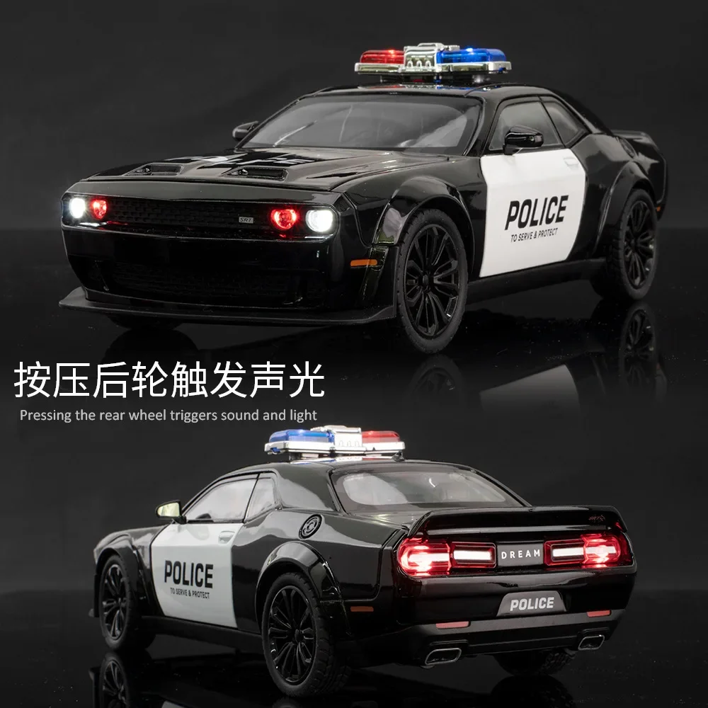 1:22 Dodge Challenger SRT police car Alloy Diecasts Model Muscle car Toy Metal Sports Car Sound Light Childrens Toy C385