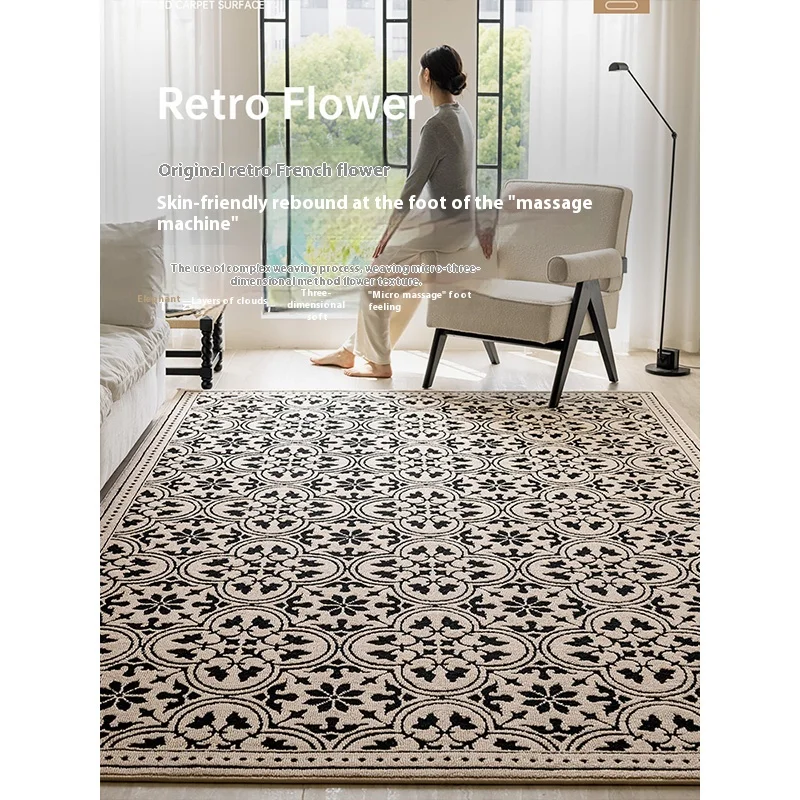 VIKAMA French Wipeable & Washable Living Room Carpet Light Luxury Premium Stain Resistant Carefree Bedroom Floor Mats Home Decor
