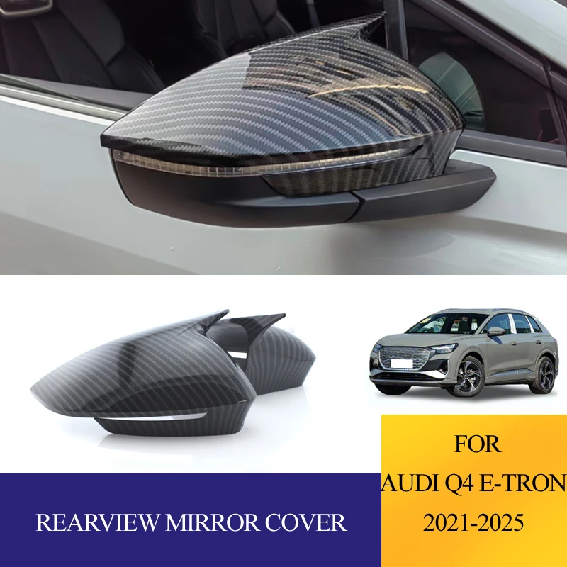 2Pcs Car Styling Rearview Mirrors Trims Rain Eyebrow Frame Cover For AUDI Q4 E-Tron ETRON 2021-2025 Accessories