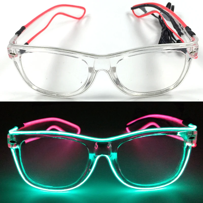 Transparent Frame LED Glasses Party Light up Glasses Neon Party Flashing Glasses EL Wire Glow Sunglasses Bright Light Supplies