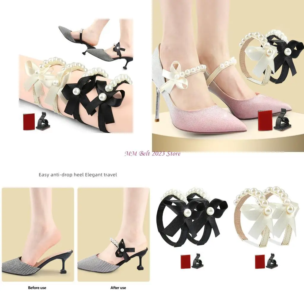 49ME Center Tie Strap Accessory Pair with Accent Trim Detail for Heel Footwear and Prom Outfit Styling, Size Use