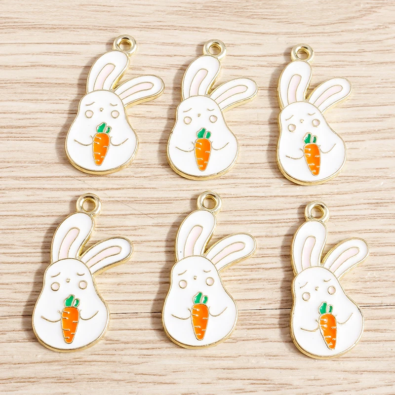Breloques en émail animal de dessin animé, lapin mangeant des carottes, bijoux Pmotfor, boucles d'oreilles exécutives, collier, accessoires d'artisanat de bricolage, 13x26mm, 10 pièces