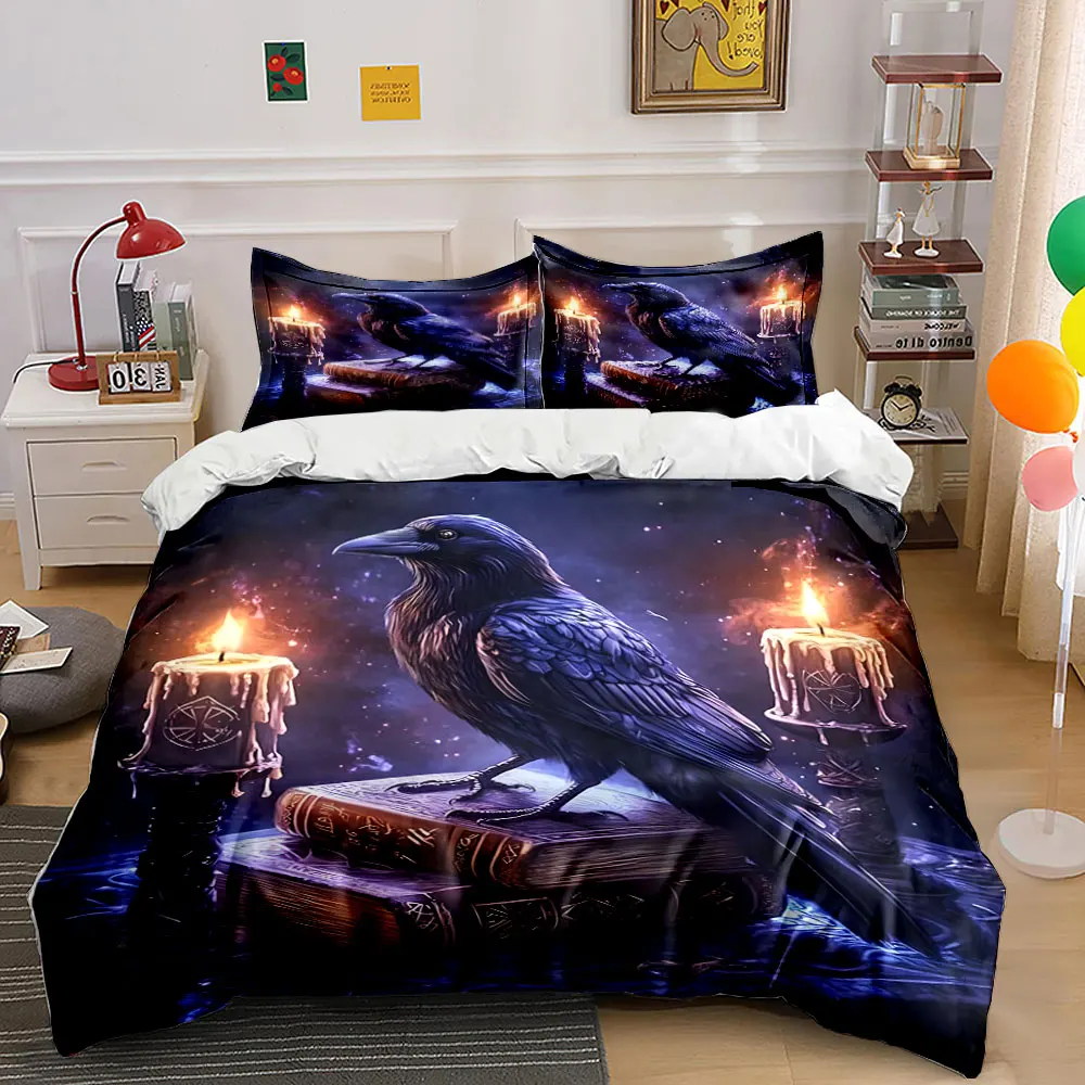 

Raven, ancient books, and burning candles Bedding Set for Kids Luxury Gift 3pcs Digital Print Comforter Set Soft Comfortable