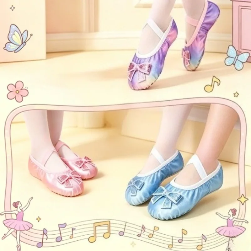 Kids Soft Sole Ballet Dance Shoes Girls Cat Claw Practice Shoes Embroidery Bow Indoor Training Stage Dancing Casual Footwear