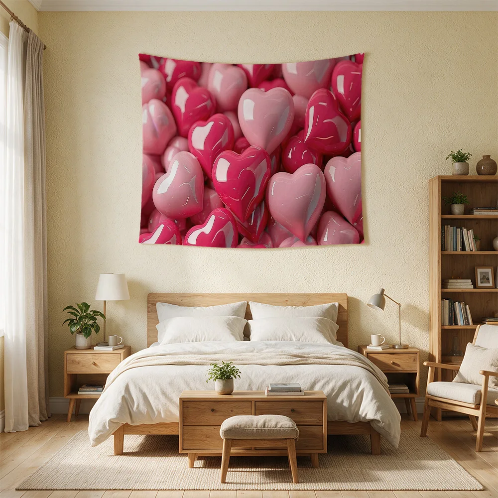 Large Pink Heart Cluster Wall Tapestry Romantic Love Decor Boho Chic Bedroom Living Room Art Print