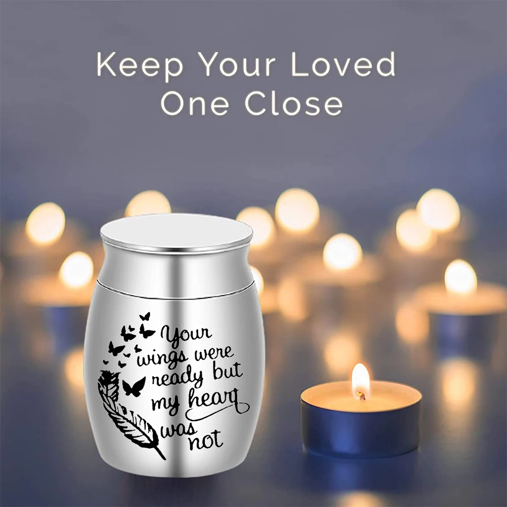 Small Keepsake Urns for Ashes Mini Cremation Urn for Ash Aluminum alloy Pets/Human Memorial Ashes-Your Wings Were Ready..