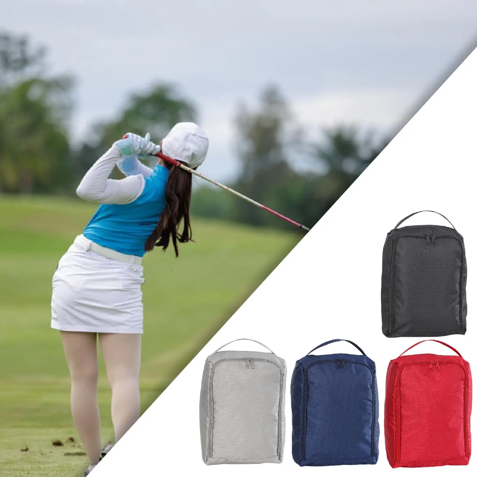 

Oxford Golf Shoe Bag with Handle Zippered Sport Shoe Carrier Waterproof Golf Equipment Accessories for Walking Gym