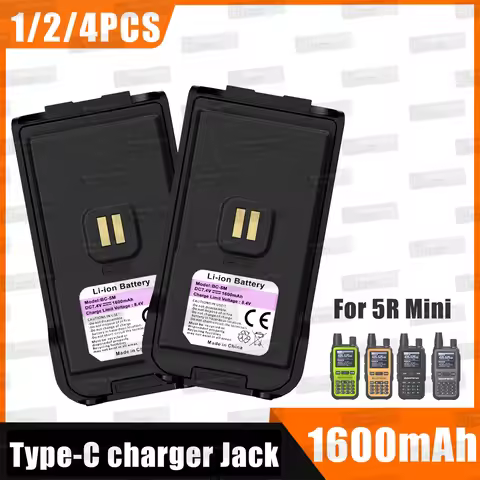 1/2/4PCS Original Baofeng 5R Mini Battery 1600mAh Type-C Jack for UV-5R Mini Walkie Talkie Radio Accessories Belt Clip Optional