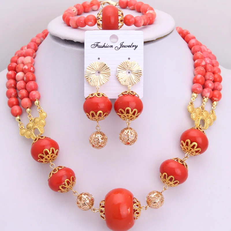 4UJewelry Nigerian Jewelry Partys Jewelry Set Original Coral Beads +Pressed Beads African Wedding Necklace Set 2022 Trendy Set