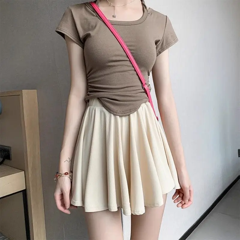 2024 Summer New Solid Ruffles High Waist Mini Skirt Women Casual Pleated Fluffy A-line Skirts Elegant Fashion Women Clothing