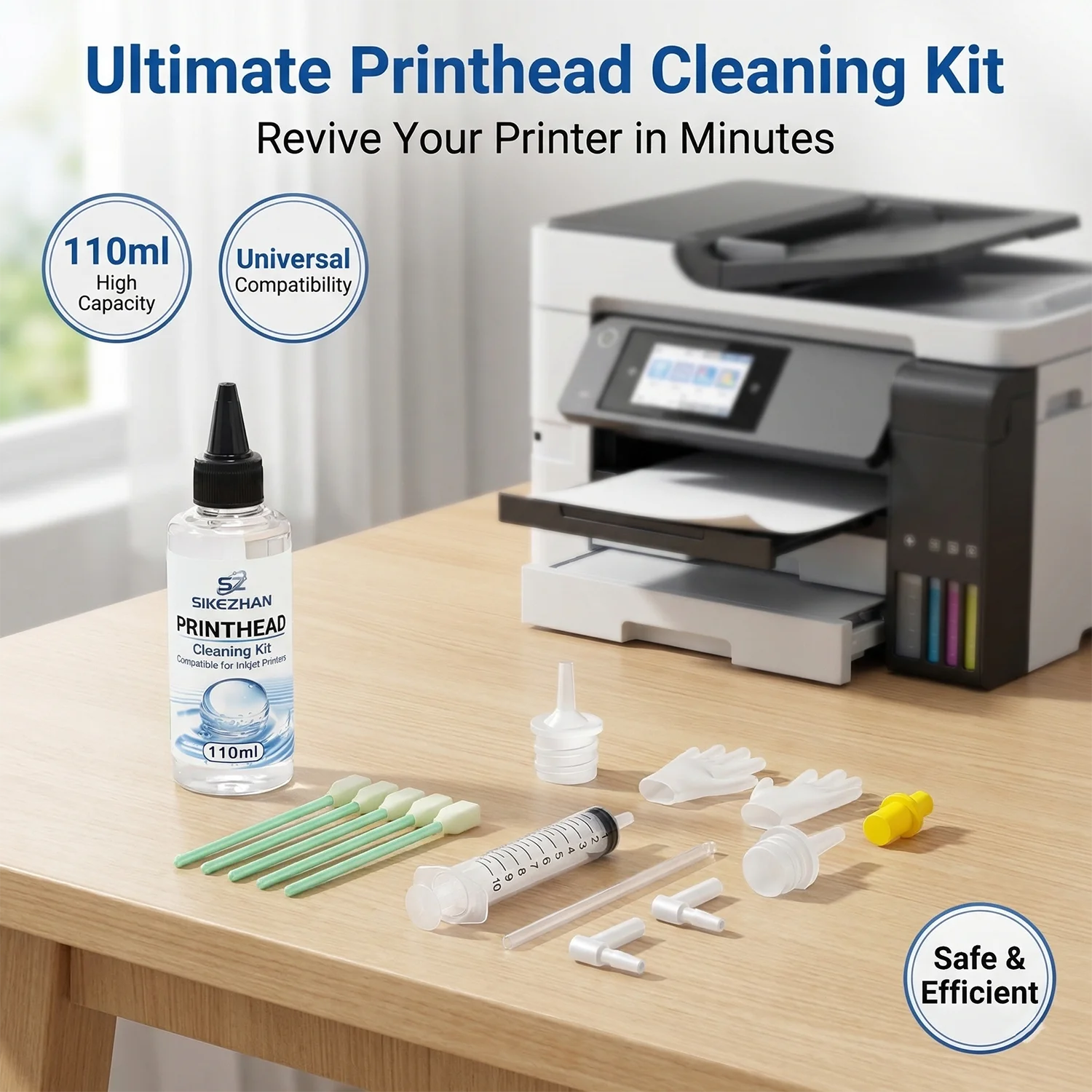 110ml Printhead Cleaning Kit SIKEZHAN Liquid Cleaner Solution Set for All Inkjet Printers Unclog Clogged Nozzle Tools