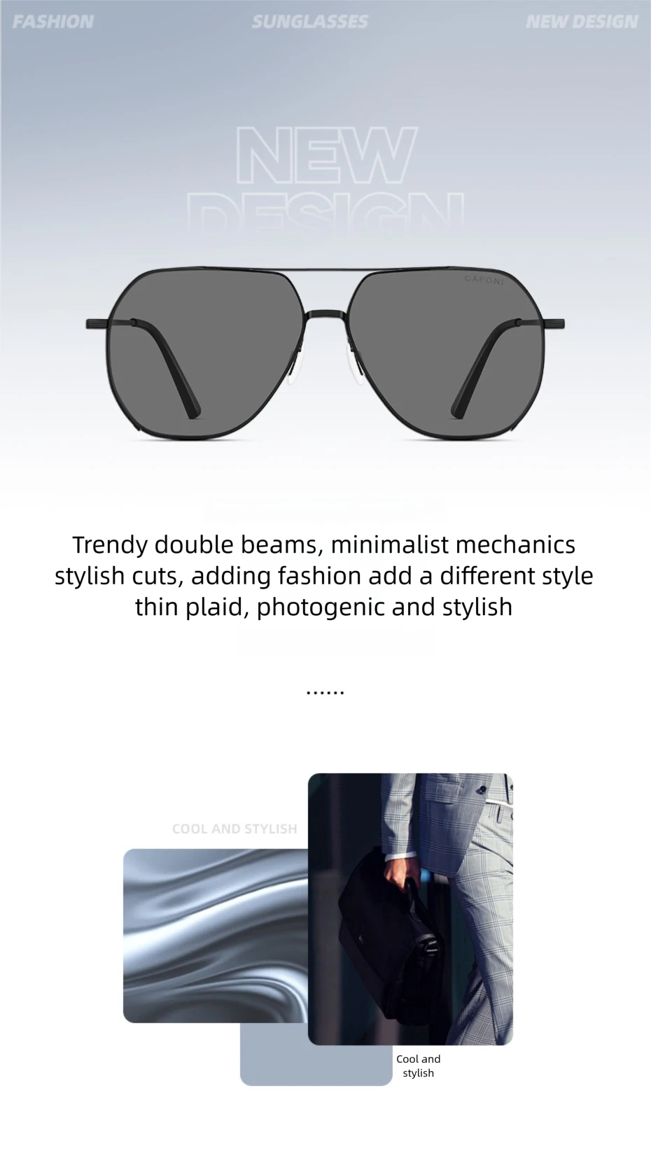 CAPONI Pilot Aviator Polarisierte Männer Sonnenbrille Klassische Doppel Brücke Designer Outdoor Sonnenbrille Anti Glare Schwarz Schatten CP35707 – Detail 3