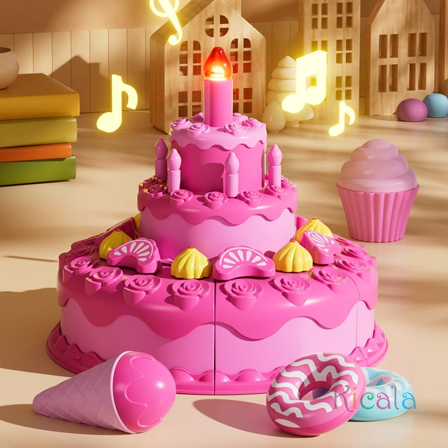 Casa de juegos, juguetes para cortar pasteles de cumpleaños, simulación de juego, vela que sopla, postre, fruta, juguete DIY, regalo de cumpleaños perfecto para Año Nuevo
