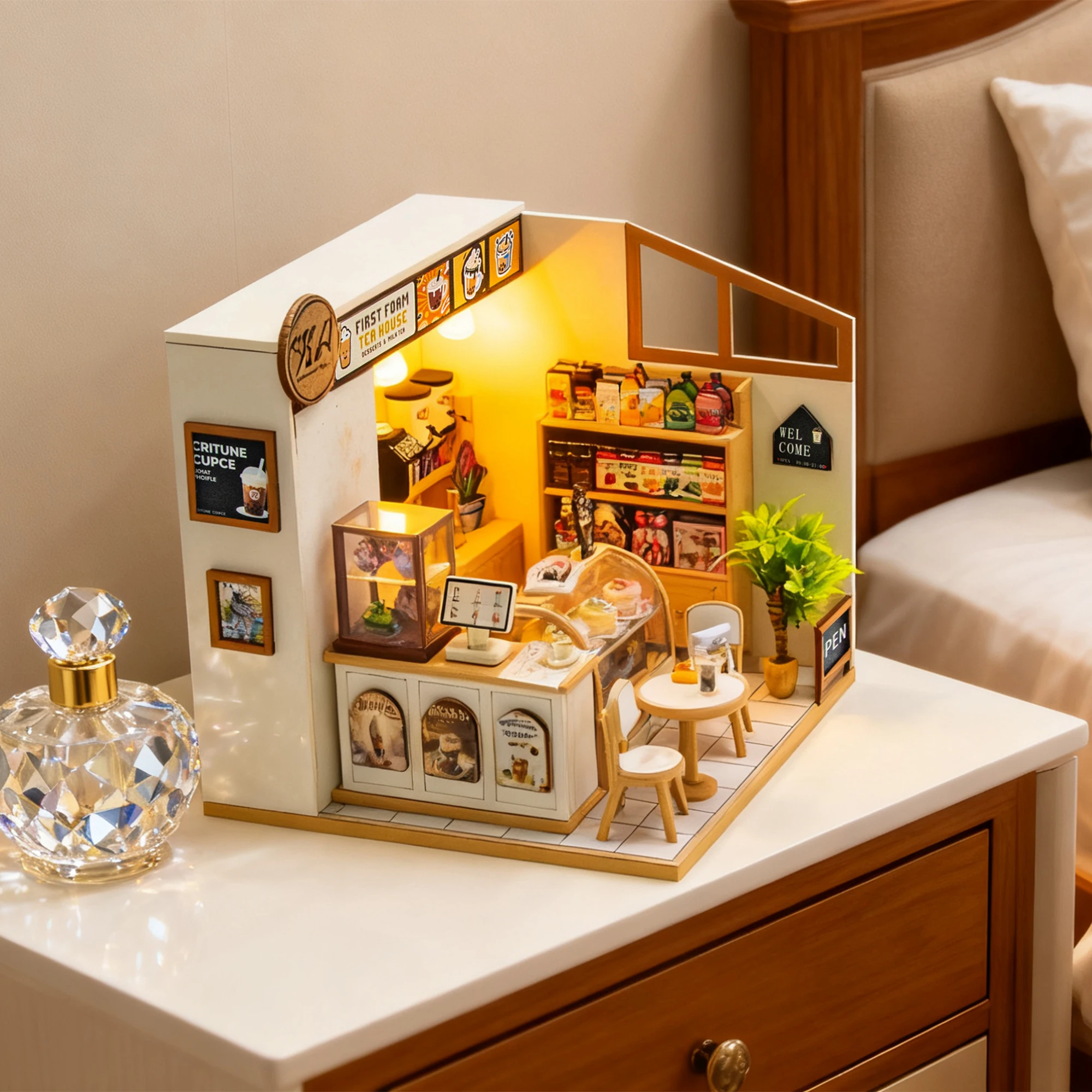 لتقوم بها بنفسك خشبية أول رغوة بيت الشاي كازا التماثيل المنمنمات تجميعها فيلا للأصدقاء هدايا عيد ميلاد ديكور المنزل الحرف #5