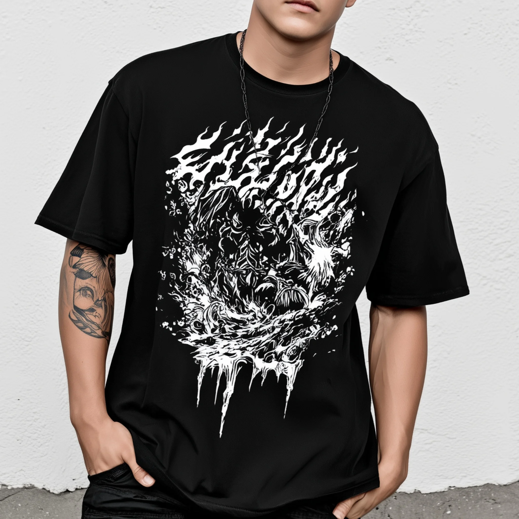 

Teevo Men's Short Sleeve T-Shirt Abstract Flame Art Print Casual Daily Wear