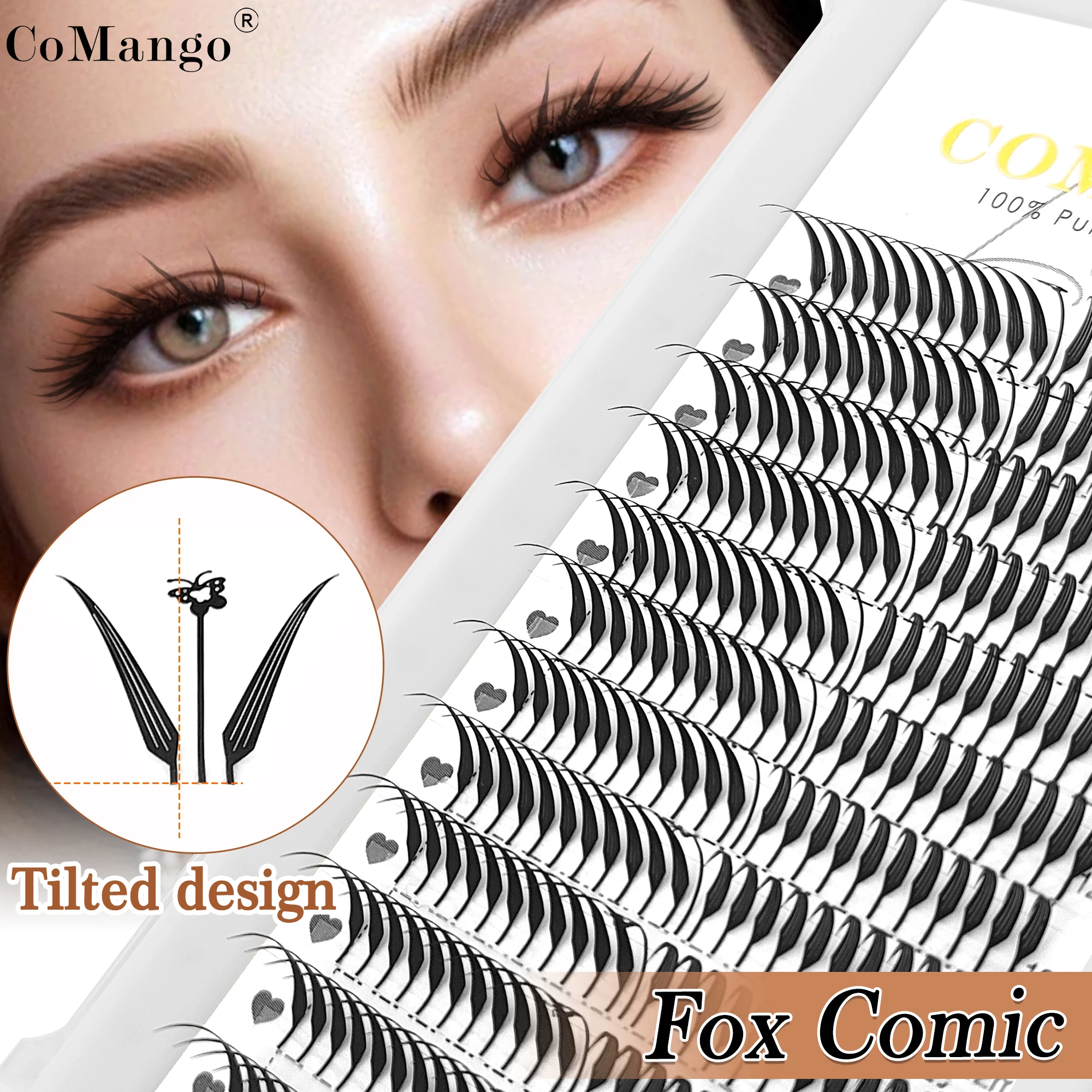 CoMango ขนตาปลอมลักษณะขนเฟดเดอร์ รูปทรงลิ่ม ของฟ็อกซ์คอมิก สไปร์และขนตาเสริมความหนาแบบรัสเซียนวอลุ่ม