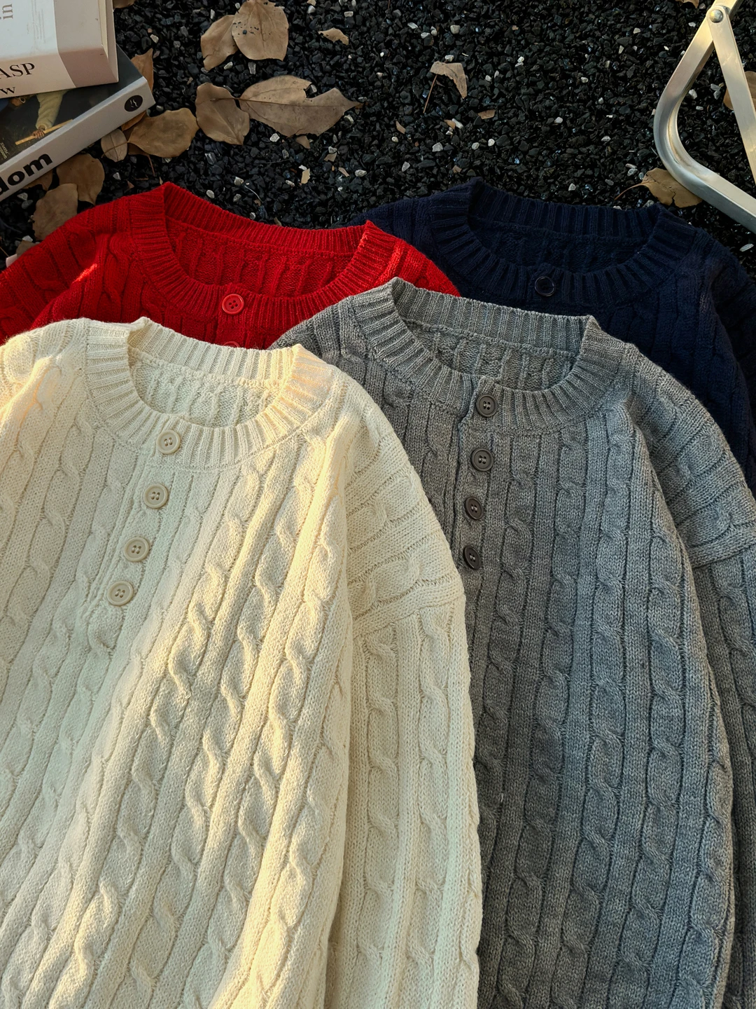 

Autumn Winter Jacquard Sweater For Men Round Neck with Button Pullover Top American Casual Fashion Christmas Knitting Shirt