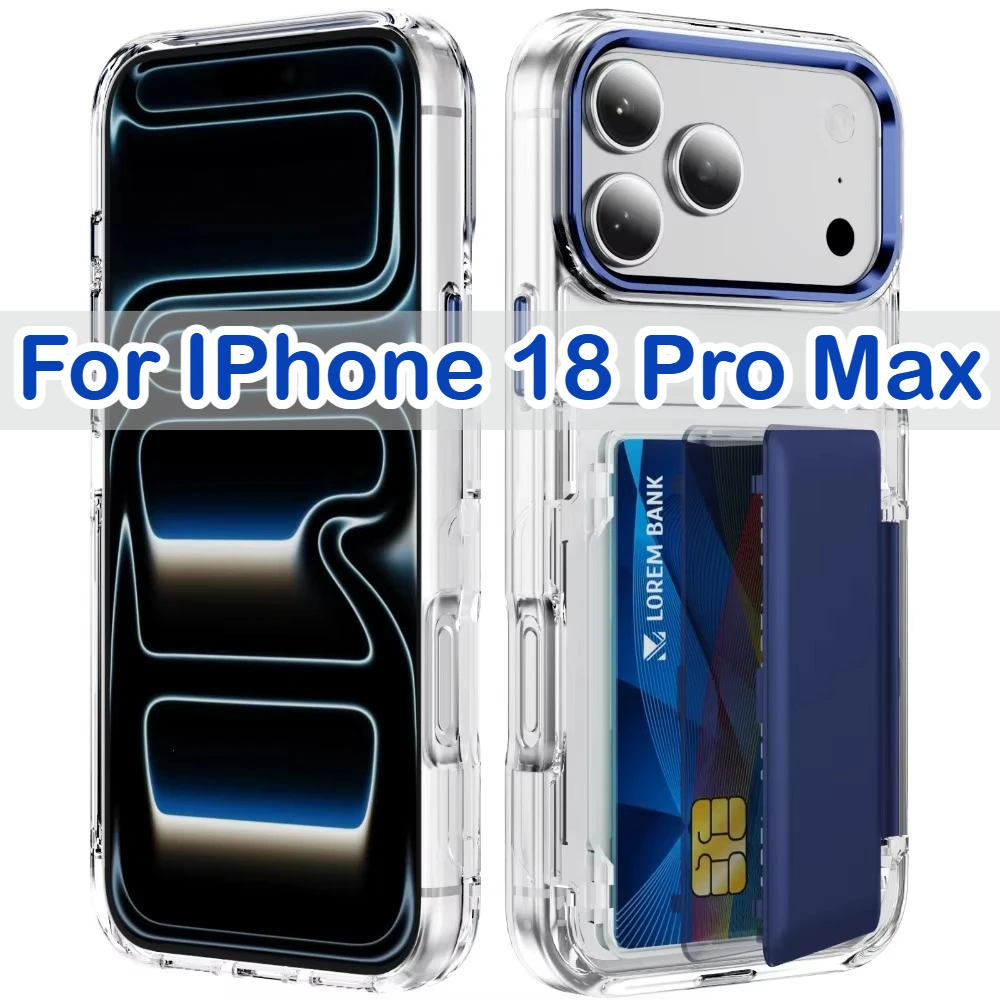 Transparent RFID Card Slot Holder Phone Case for IPhone 18 Pro Max 16 15 14 Heavy Duty Armor Ott-Box Shockproof Protection Cover