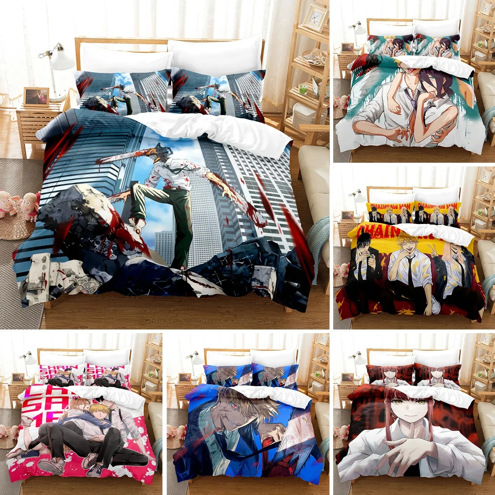 3D Printed Anime Chainsaw Man Bedding Set Makima Duvet Cover Cover Single Twin Quilt Bedclothes Cover Home Textile